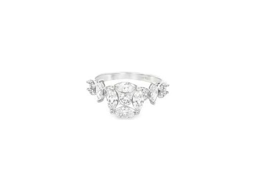 18K White Gold Floral Cluster Ring with Natural Marquise and Round Diamonds
